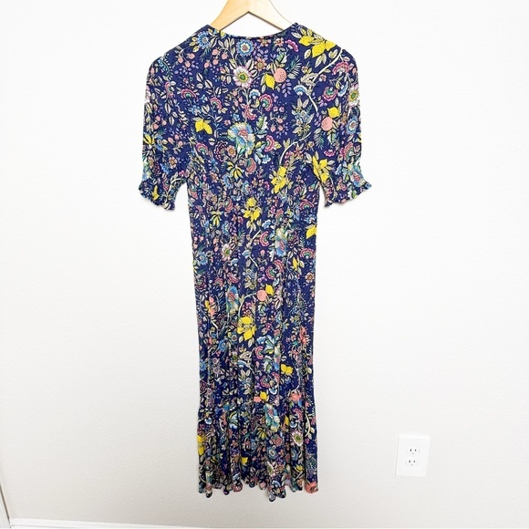 BODEN NAVY V NECK MIDI TEA DRESS Tropic Meadow Floral Size US 4 - Picture 8 of 9